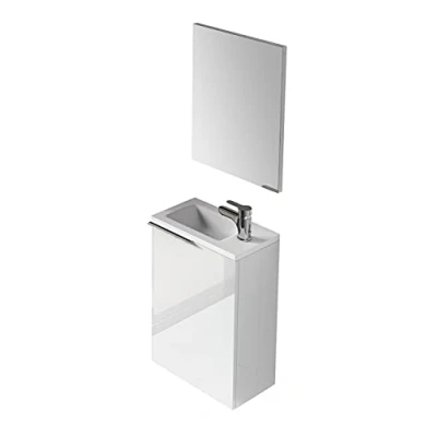 Immagine di Dmora Mobiletto per Il Bagno a un&#039;anta Battente con lavabo e Specchio Inclusi, Colore Bianco Lucido, cm 40 x 58 22