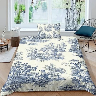 Immagine di LENTLY Motivo Di Toile De Jouy Set Biancheria Da Letto Per Con Copripiumini Stampa 3D Copripiumino Ragazzi E Ragazze Single（135x200cm）