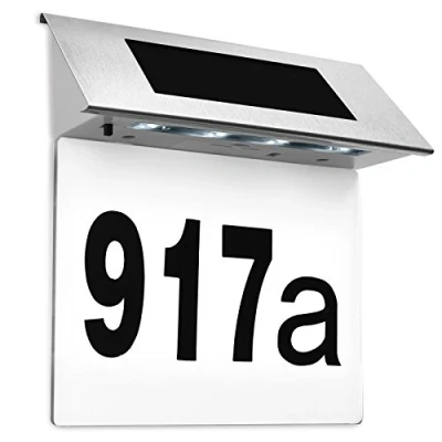 Immagine di Deuba Numero Civico Solare Illuminato 4 Led Acciaio Inox Sensore Crepuscolare Numeri Casa