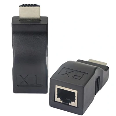 Immagine di Fengqlong Prolunga/adattatore da HDMI a RJ45, per cavo Cat 5e/6, 1080p, trasmissione fino 30 m, con trasmettitore e ricevitore inclusi, HDTV, PS4, STB, DVD 4K/2K, colore: nero