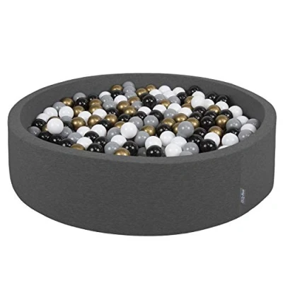 Immagine di KiddyMoon Piscina di Palline 120X30cm/200 Colorate Grande Tondo per Bambini, Fabbricato in EU, Grigio Scuro: Bianco/Grigio/Nero/Oro