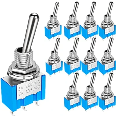 Immagine di Gebildet 12 pezzi MTS 103 Mini Interruttore a levetta AC 125V 6A, 3 pin posizione ON OFF SPDT Micro Toggle Swith Connessione singola (Blu)