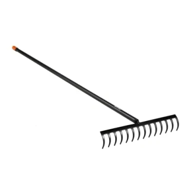 Immagine di Fiskars Rastrello a denti curvi, 14 denti, Larghezza: 36 cm, Testa in acciaio al carbonio temprato/Manico alluminio, Nero/Arancione, Solid, 1016036