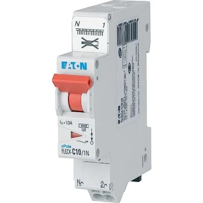 Immagine di EATON 109128 PLGC4 C10/1N DISJONTTORE MODULAARE PH/N Bianco MANETTA ARANCIONE 1P+N / 10A Curva C Connessione diretta senza viti