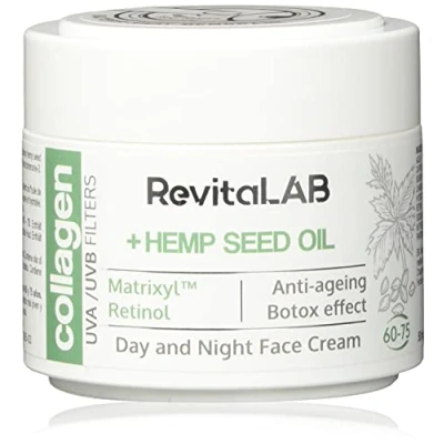 Immagine di RevitaLAB Day and Night Collagen Anti Aging Moisturiser, enriched with Hyaluronic Acid, Matrixyl® 3000, Hemp Seed Oil, a UVA/UVB Filter for Ages 60 75, 50 ml (multipack)