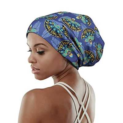 Immagine di Cuffia da notte regolabile foderata in raso per capelli ricci e dreadlock, grande testa, rimanere durante la notte, Blu verde, taglia unica