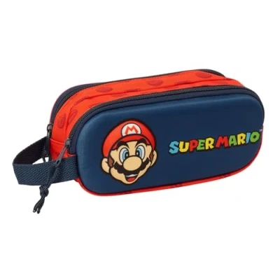 Immagine di safta SUPER MARIO 3D astuccio doppio 3D, per bambini, ideale bambini in età scolastica, comodo e versatile, qualità resistenza, 21 x 6 8 cm, blu marino/rosso, M, Casual