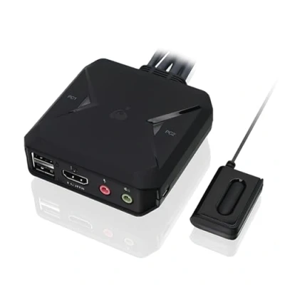 Immagine di IOGEAR KVM Switch 2 PC 1 Monitor HDMI 4K@60Hz USB con cavo e telecomando Plug n Play Hub condivisione periferiche connessioni audio, compatibile Windows Mac Linux