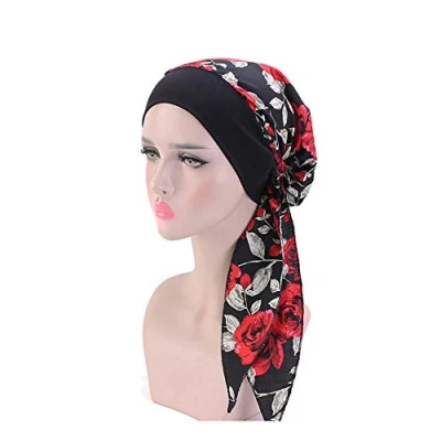Immagine di JUHONNZ Copricapo Chemioterapia Donna,Chemioterapia per il Cancro Berretto Turbante in Seta Sintetica Elastico Turbanti Sciarpa Raso Donne (Red Rose)