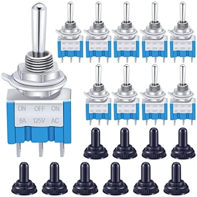 Immagine di Taiss 10 pezzi Mini Interruttore a levetta ON/Off/ON 3 Posizioni Pin SPDT Metallo Bilanciere 6A 125V AC Blu con Cappuccio Impermeabile per Automobile,casa MTS 103 MZ