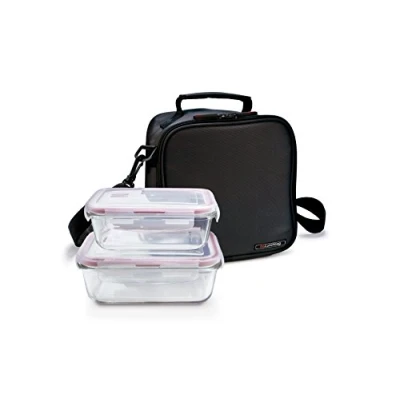 Immagine di Iris Ohyama Basic Borsa Porta Alimenti con 2 contenitori, Tessuto, Nero, 21x13.5x22 cm