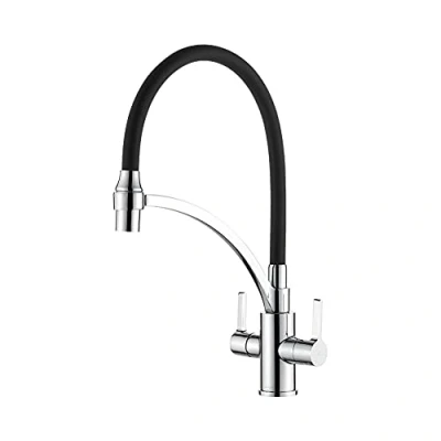 Immagine di Ibergrif M22142 2 Rubinetto per Cucina con Doccetta Estraibile, Miscelatore Monocomando Lavello, Flessibile, Nero, Allungare
