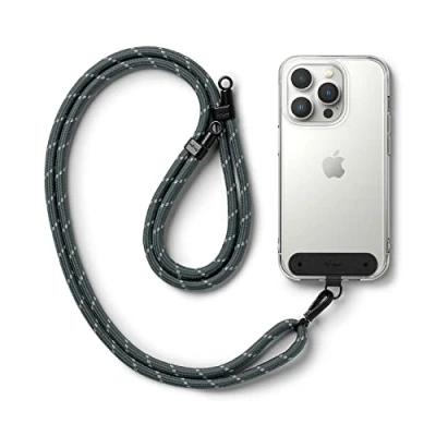 Immagine di Ringke Holder Link Strap con Etichetta Nylon Nero, Tracolla Regolabile Cordino Corda Poliestere Compatibile Custodia Universale per Cellulare Charcoal &amp; Gray