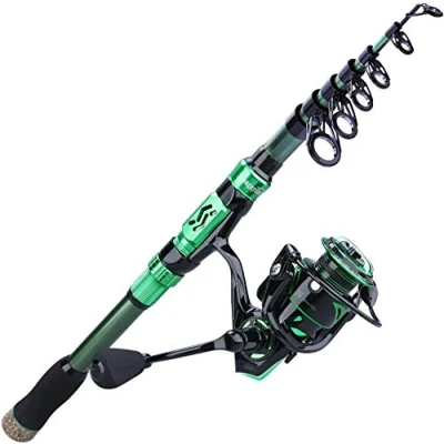Immagine di Sougayilang Canna da pesca con mulinello telescopico, portatile, per in acqua salata e dolce, 2,4 m