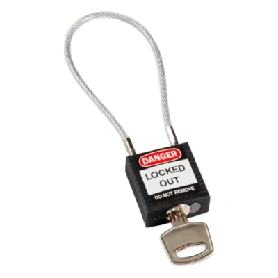 Immagine di Brady Lucchetto con Cavo Compatto Confezione da 1 di Sicurezza Lockout Tagout Chiavi Diverse 32mm x 35mm 16mm Lunghezza del 200mm, Nero