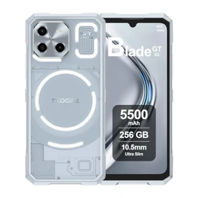 Immagine di DOOGEE Blade GT 5G Rugged Smartphone, 32GB RAM + 256GB ROM, 5500mAh, Display 6.72 Pollici FHD+ 120Hz, AI Camera 48MP, Octa Core 6nm, Android 14, Dual SIM, NFC, Unlock, Ultra Sottile, 2024 Argento