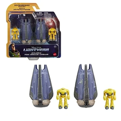 Immagine di Buzz Lightyear Assortimento Iperspazio Danni da Combattimento Navetta Spaziale Zyclops e Action Figure 4,5 cm, veicolo lungo 9,6 Giocattolo per Bambini 4+ Anni, HHJ96