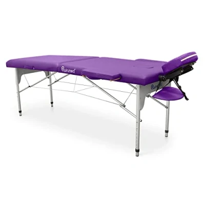 Immagine di QUIRUMED Easy lettino da massaggio pieghevole in alluminio, colore viola, 186 x 66 cm, massaggio, similpelle, leggero, portatile, regolazione telescopica altezza, fino a 140 kg