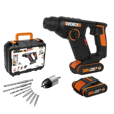 Immagine di Worx WX394.6 H3 Tassellatore pneumatico/trapano/avvitatore, 3 in 1 1,5 j 20V con 2 batterie da 2.0Ah