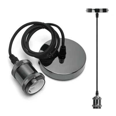 Immagine di Aigostar Lampada a Sospensione in Metallo,Portalampada E27 Soffitto Industriale Stile,Retrò Porta da con Cavo 1m,Nero