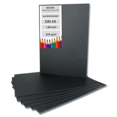 Immagine di 20 cartoncini per rilegatura DIN A5, colore nero, spessore 1,0 mm, grammatura 670 g/m²