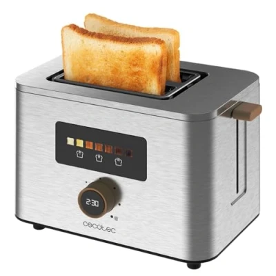 Immagine di Cecotec Tostapane verticale 2 Fessure Corte Touch&amp;Toast Double. 950 W, Fette di Pane, Extra Larghe 3,8 cm, Touch Screen e Manopola Digitale, Finiture in Acciaio Inossidabile