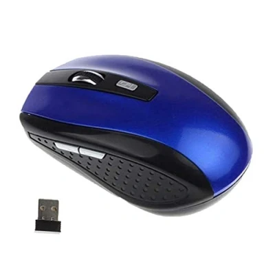 Immagine di Brussels08 mouse ergonomico wireless 2,4 G, ottico portatile per computer con ricevitore USB, da gioco wireless, 1200 dpi, 6 pulsanti notebook, PC, laptop, blu