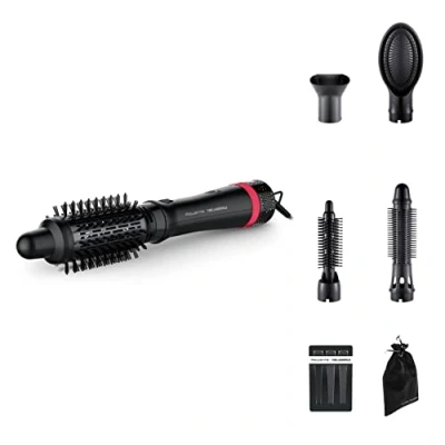 Immagine di Rowenta x Karl Lagerfeld CF635L Express Style spazzola ad aria calda 5 in 1 rivestimento cheratina &amp; Glow costante 60C tutti i tipi di capelli accessori completi nero/rosso