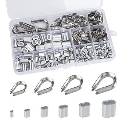 Immagine di Kit per Funi Metalliche Manicotti In Alluminio M1.2 M1.5 M2 M2.5 M3 M4 Ditali a Fune Acciaio Inossidabile M5 con Scatola Portaoggetti 240 Pezzi