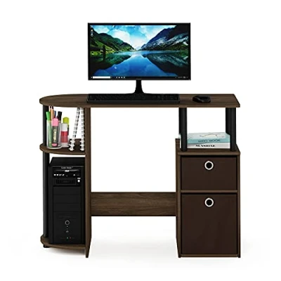 Immagine di Furinno JAYA Scrivania da studio per computer semplicistica con cassetti contenitori, Noce Columbia/Nero/marrone scuro