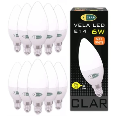 Immagine di CLAR Lampadine E14 LED Candela 6W, Effetto Fiamma, Candele Bianca, a Equivalent 40W 50W, Lampade Luce Calda (Pack 10)