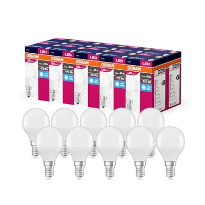 Immagine di OSRAM Valore a stella LED Classica lampada P40 per socket E14, forma di caduta, FR, 470 lm, bianco freddo, 4000k, sostituzione lampadine da 40w convenzionali, non dimmerabile, 10 pacchetti