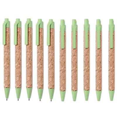 Immagine di mid N. 10 Penne a sfera in vero Sughero e componenti fibra di Paglia, refill blu, completamente ecologico green eco sostenibile (Verde)