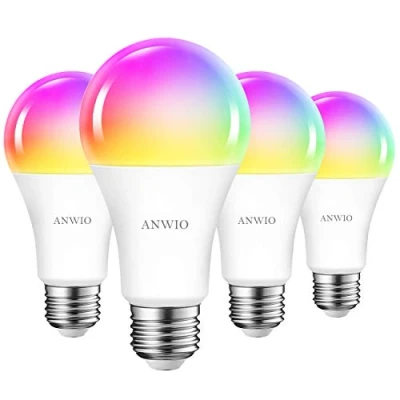 Immagine di ANWIO Lampadina LED Smart Wifi con Attacco E27,12W Equivalenti a 100W,1521Lm,Compatibile Alexa,Echo and Google Assistant,Intelligente Dimmerabile,Controllo Distanza da App,Pacco 4 Pezzi