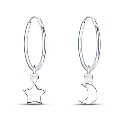 Immagine di Epoch World Orecchini in Argento 925 a Cerchio con Pendente Stella e Luna Dimensioni 16mm Piccoli per Donna Ragazza