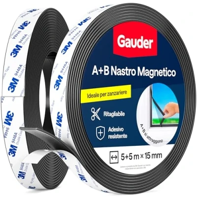 Immagine di GAUDER Nastro Magnetico Autoadesivo A + B I per Zanzariere e Tende Forte (5 m 5 m)