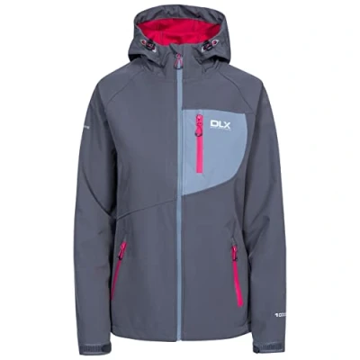 Immagine di Trespass Ronda, Impermeabile Softshell Antipioggia/Giacca Esterna con Cappuccio Nascosto per Donna Adulto Camminare/Escursionismo/Campeggio/all&#039;aperto, Carbone, XXS