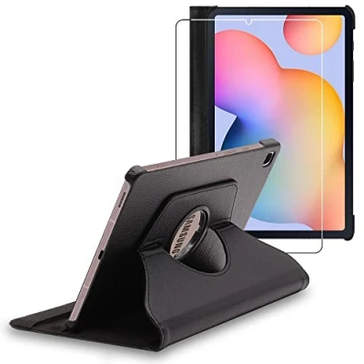 Immagine di ebestStar Cover per Samsung Galaxy Tab S6 Lite 10.4 P610 P615 (2022, 2020), Custodia Protezione Rotazione 360, Pelle PU, Nero + Vetro Temperato