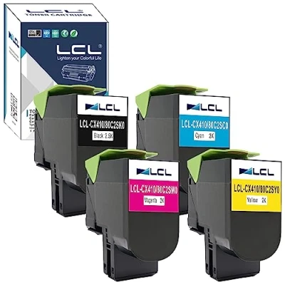 Immagine di LCL 802SK 802SC 802SM 802SY Cartucce di Toner Compatibile per Lexmark 80C2SK0 80C2SC0 80C2SM0 80C2SY0 CX310 CX310N CX310DN CX410 CX410E CX410DE CX410DTE CX510 CX510DE CX510DHE (4 Pack)