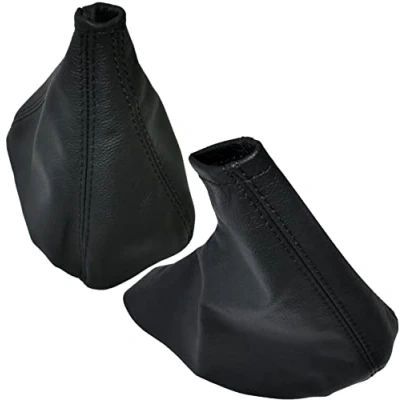 Immagine di Aerzetix C59473 Cuffia per leva del cambio e freno a mano in vera pelle compatibile con BMW Serie 3 E36 E46 1991 2005 colore: nero cuciture nere manuale
