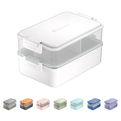 Immagine di linoroso Porta Pranzo Ermetico con Posate Portapranzo Contenitore per Salse, Lunch Box Microonde e Lavastoviglie, Bento Senza BPA, Schiscetta Adatto Ufficio Scuola Bianco