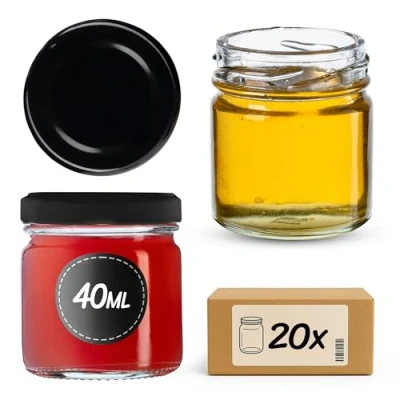 Immagine di KADAX Weckbräser 40 ml, barattolo di mini muratore, bicchieri spezie con coperchio a vite, vetro autunnale, prova, barattoli marmellata, da miele, occhiali rotondi