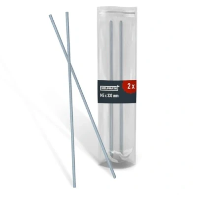 Immagine di HELPMATE Asta filettata M5 x 330 mm in acciaio inox A2 Set da 2 pezzi di barra con filettatura metrica integrale Perno filettato classe resistenza 4,8, DIN 976 color argento