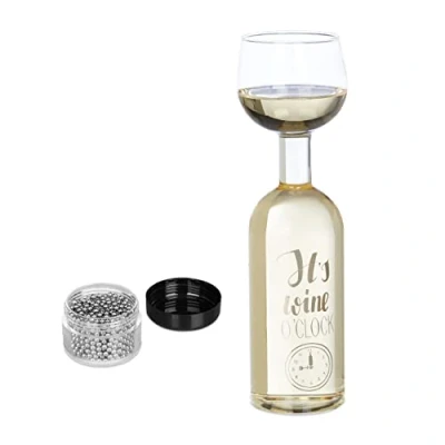 Immagine di Relaxdays Bottiglia da Vino con Calice Gigante, Bicchiere in Vetro XL, Scritta Divertente, Regalo, 750 ml, Trasparente, Acciaio Inossidabile, 1 pz