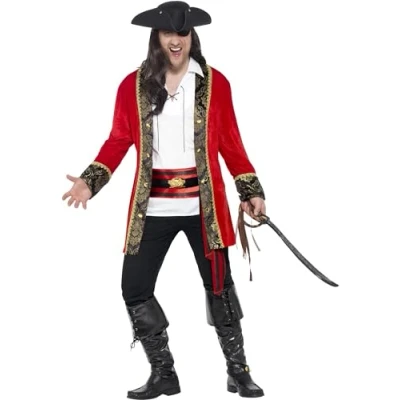 Immagine di SMIFFYS Costume Curves Capitano dei pirati, rosso, con giacca, camicia e fusciacca in vita