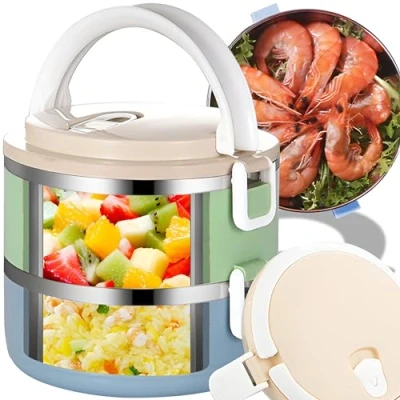 Immagine di Retoo contenitore per il pranzo isolato in acciaio inox, pranzo, termico portatile, alimenti, due 1,4 l