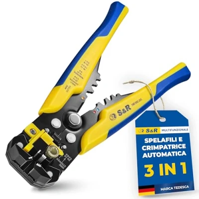 Immagine di S&amp;R Pinza Spelafili Automatica, Spellafili 205 mm, 3 in 1 Multifunzione per Spelatura, Taglio e Crimpatura, Strumento Multifunzionale Cavi da AWG 24 10 (0,2 6,0 mm²)
