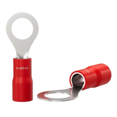 Immagine di Lumonic 25x capocorda ad anello M5 parzialmente isolato 0,5 1,5mm² I rosso set di capocorda, M5, a