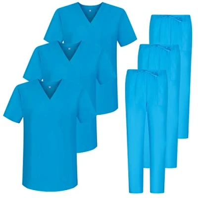 Immagine di MISEMIYA Confezione * 3 Set Uniforme Medica con Maglia e Pantaloni Uniformi Mediche Camice sanitarie Ref.3 8178 Large, Azzurro 68