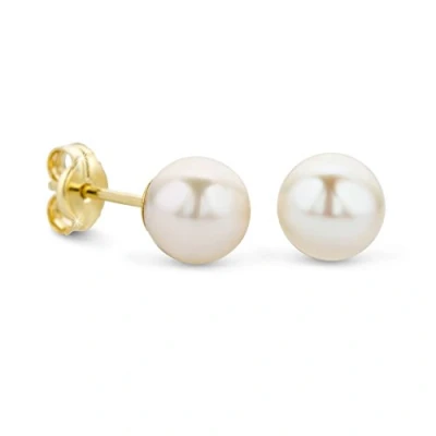 Immagine di Orecchini con Perle Orovi in Vero oro Giallo 14KT 585, da Donna Piccoli a lobo coltivate d&#039;acqua dolce 7 MM, Bottone ipoallergenici perno e chiusura farfalla pressione.
